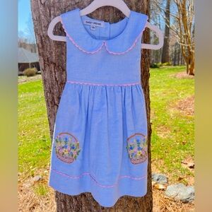 NWOT Sweet Dreams Blue Sleeveless Dress with Basket Embroidery